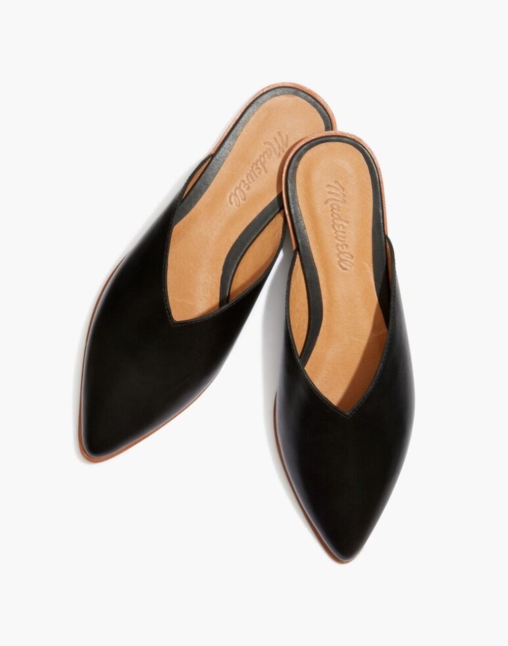 Madewell Emilia Mule Flats in Black Leather Pointed Toe Slide Slip-On W's Size 7